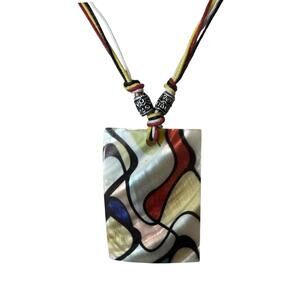 Rectangle Glass Mosaic Design Necklace Set W/ Earrings